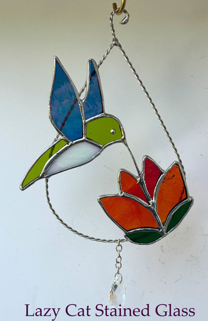 Flutter & Bloom - Stained Glass Hummingbird Suncatcher