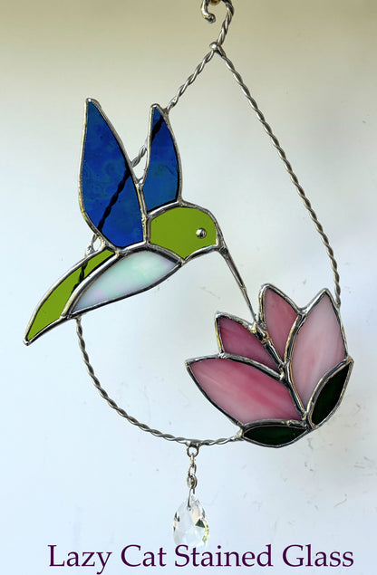 Flutter & Bloom - Stained Glass Hummingbird Suncatcher