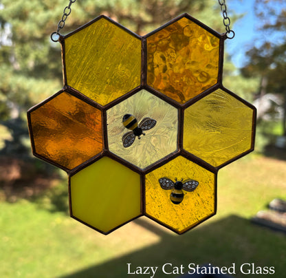 Buzzing Honeycomb - Stained Glass Suncatcher