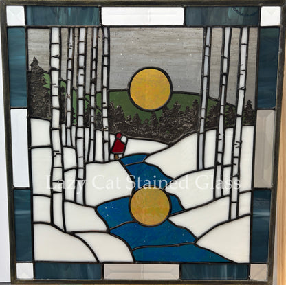 Moonlit Silence - Stained Glass Winter Panel